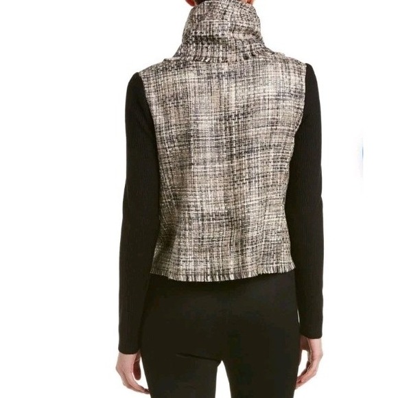 Anne Klein Wool Blend Tweed Jacket Shawl Scarf Collar Luxe Modern Coastal Chic M - Picture 2 of 14